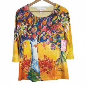 NWT Leoma Lovegrove Womens S Artsy Eclectic‎ Coastal Christmas Holiday Palm Top